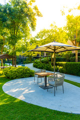 empty outdoor patio chair in garden