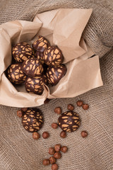 Delicate cookies with hazelnuts drizzled with chocolate.