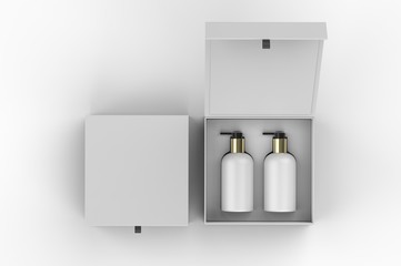 Blank body and hand wash dispatcher for branding, 3d render illustration.