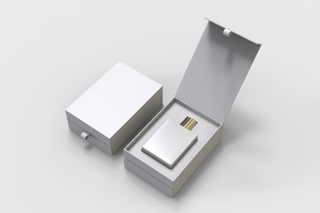 Blank perfume bottle in hard box for branding, 3d render illustration.