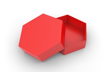 Blank hexagonal paper hard box for gift items and branding, 3d render illustration.
