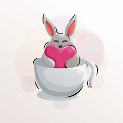 rabbit mascot cartoon design vector with pillow love and cup