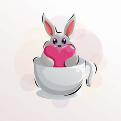 rabbit mascot cartoon design vector with pillow love and cup