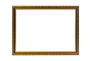 Single golden wooden frame isolated on white background