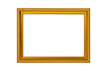 Single golden wooden frame isolated on white background
