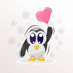 cute penguin mascot cartoon design vector with love balloon