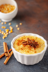 Brazilian sweet custard-like dessert curau de milho mousse of corn with cinnamon. Corn porridge
