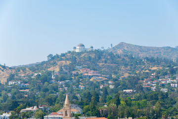 Griffith Observatory was built on 1933 with Greek Revival style on Griffith Park, Los Angeles, California CA, USA.