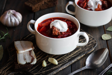 Borsch with red beans and braised beef.