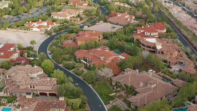 Aerial view of Las Vegas suburban houses, mansions, in residential community