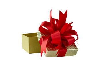Empty giftbox with red ribbon , Isolated on white background : Concept for celebration