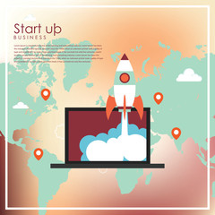 Startup business design concept with rocket