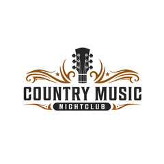 Classic country music, guitar vintage retro logo design