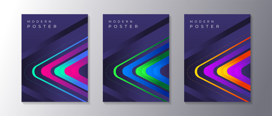 Modern Abstract Dark Background Cover set with glowing neon shape, applicable for poster, flyer, banner, magazine