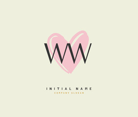W WW Beauty vector initial logo, handwriting logo of initial signature, wedding, fashion, jewerly, boutique, floral and botanical with creative template for any company or business.