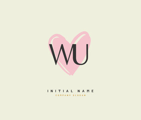 W U WU Beauty vector initial logo, handwriting logo of initial signature, wedding, fashion, jewerly, boutique, floral and botanical with creative template for any company or business.