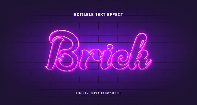 3d lines neon light text effect, editable text with brick background