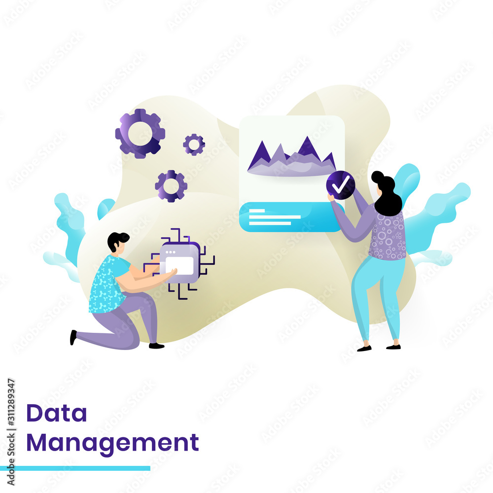 Fototapete data management website template design. landing page modern flat concept of web page design for web