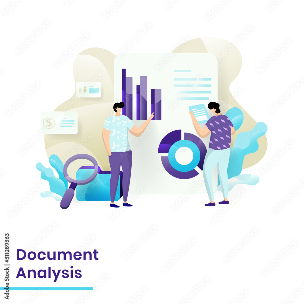Fototapete document analysis website template design. landing page modern flat concept of web page design for w