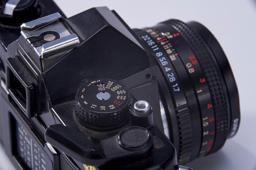 Close-up of a retro manual film camera