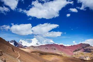 View of the glacier near the rainbow Mountains Of Peru. Peruvian Andes.