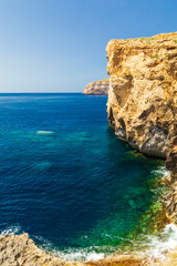 Ruins of Azure Windows in Dwejra Bay in Malta with its dramatic coastal formations