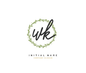 W K WK Beauty vector initial logo, handwriting logo of initial signature, wedding, fashion, jewerly, boutique, floral and botanical with creative template for any company or business.