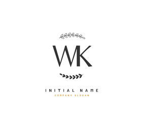W K WK Beauty vector initial logo, handwriting logo of initial signature, wedding, fashion, jewerly, boutique, floral and botanical with creative template for any company or business.