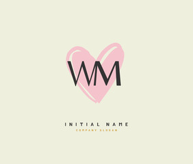 W M WM Beauty vector initial logo, handwriting logo of initial signature, wedding, fashion, jewerly, boutique, floral and botanical with creative template for any company or business.