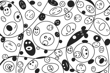 Hand drawing. Creative image of catroon face emotion on white background. Doodle style, Art design. Trendy. Can be use for web, paper print.