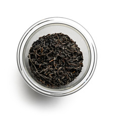 Black tea top view on white background