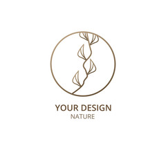 Tropical plant logo outline round logo. Meditation vector icon with wavy lines. Minimal simple emblem icon for flower shop, cosmetics, tourism, ecology concepts, business, health, spa, travel, yoga