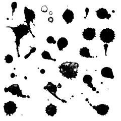 Set of dots from black paint, watercolor, black ink or ink. Texture of paint droplets.