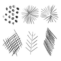 Set of pencil doodles, black on a white background. Texture of a pencil of different shapes.
