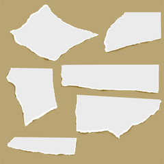 Vector pieces of torn paper, isolates on a brown background, for banners, advertising, design.