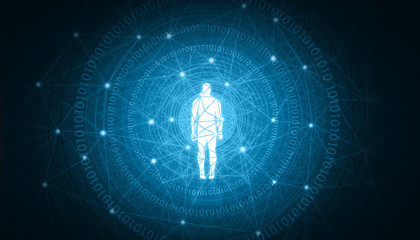 Man under network technology background. Digital illustration.