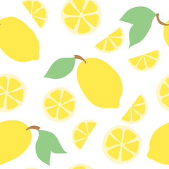 Schönes nahtloses Doodle-Muster mit süßen gelben Zitronen und Slice-Silhouette. Handgezeichneter trendiger Hintergrund. Design-Hintergrund-Grußkarten, Einladungen, Stoff und Textil.
