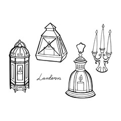 Lanterns illustration. Print. Lantern Wedding. Set of lanterns. Vector Illustration.