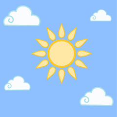 Fototapeta premium Vector illustration with clouds and sun. Clear Sunny weather