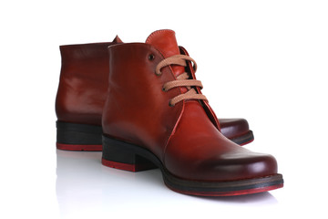 Orange red leather shoes men women