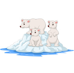 Cartoon polar bears family on icebergs