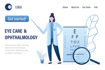 Ophthalmology Diagnostics and Eye Test landing page template Eye test chart. Vision test. Optical exam