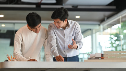 Architectures they working achievement Planning Design Draw teamwork of architecture meeting.