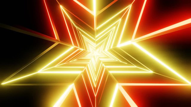 Yellow and orange star abstract.Loop able 3D render animation.