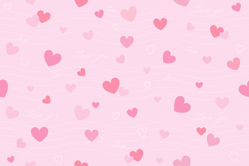 Background pattern of valentines day vector design with heart, wave lines and handwritten text.