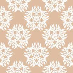 Fototapeta premium Floral seamless pattern. White flowers on beige background