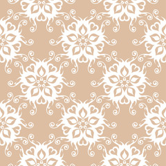 Floral seamless white pattern on beige background