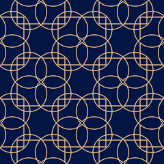 Geometric seamless pattern. Golden design on dark blue backdrop