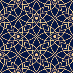 Donkerblauwe naadloze achtergrond met gouden patroon. Arabisch ornament