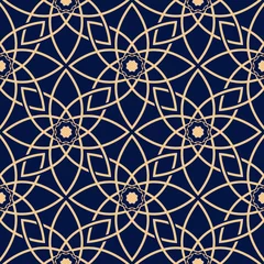 Wall murals Dark blue Dark blue seamless background with golden pattern. Arabic ornament